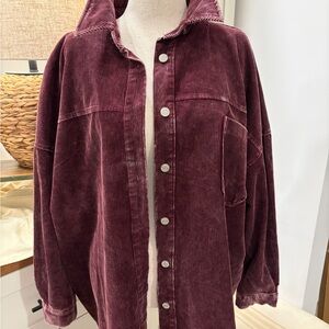Zenana Maroon Corduroy Button Up Shirt